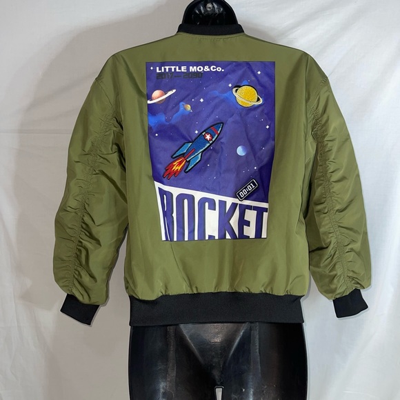 Little Mo& Com kids Jackets green olive with a rocket patterns not new normal - Picture 9 of 9